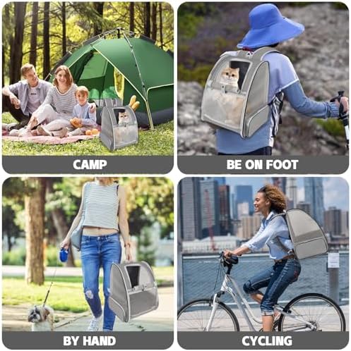Cat Backpack Carrier,Pet Carrier Airline Approved for Small Dog Cat Puppy Kitten Bunny,Ventilated Mesh Design Animal Backpack for Hiking Camping Travel Bag (Light Grey)