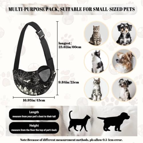 COEQINE Black Spider Web Ghost Print Sling Crossbody Carrier for Small Dogs