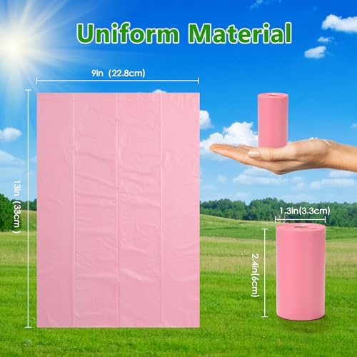 WDFAACK Pink Dog Poo Bags Lavender scent with Dispenser - 300 Large Poop Bags, Extra Thicken Strong Corn Starch Blended Leak Proof Poop Waste Bag for Dogs