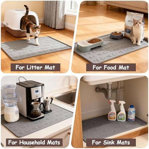 Cat Litter Mat, Large 34" x 22" Silicone Mat Litter Trapping Mat for Litter Box,Waterproof Easy To Clean,Foldable Litter Pad