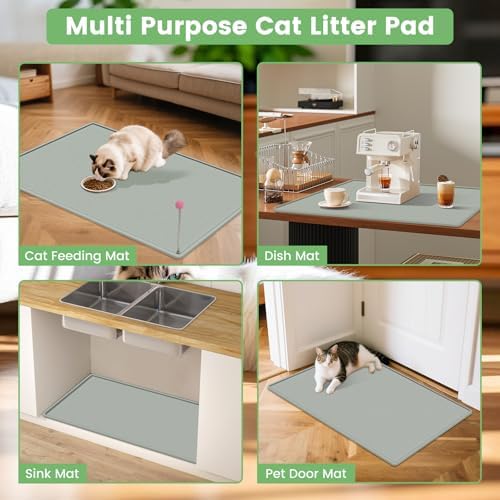 Cat Litter Mat, 38"X25" Large Litter Box Mat, Waterproof and Easy to Clean Silicone Cat Mat for Litter Box, Mat Litter Trapping Mat for Scatter Control, Keep the Floor Clean (Light Green)