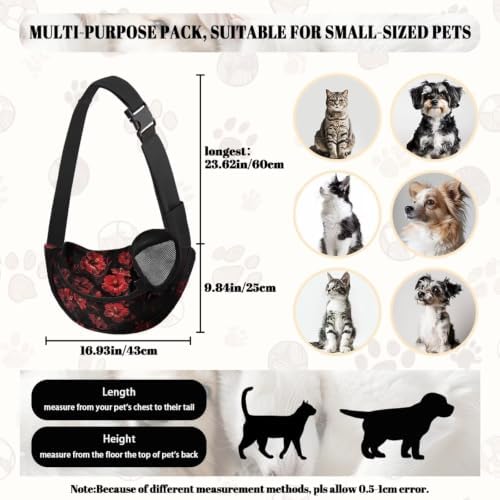 COEQINE Dog Purse Carrier for Small Dog Cute Red Black Rose Printed Puppy