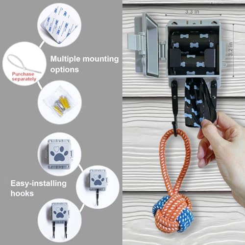 Dog Poop Bag Dispenser Wall Mounted Pet Waste Bags Holder With Hooks And 2 Rolls, Mini All-Weather Doggie Bag Dispenser For Home Inside Or Outside(1 mini dispenser)