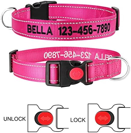 Personalized Dog Collar - Reflective Custom Embroidered with Pet Name and Phone Number for Boy and Girl Dogs, 4 Adjustable Sizes, XSmall,Small, Medium and Large
