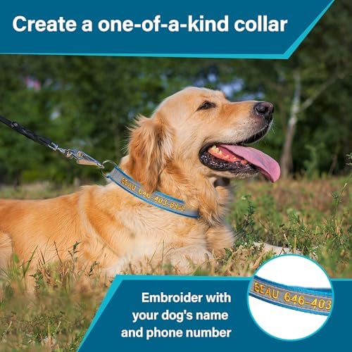 Reflective Personalized Dog Collar - Custom Embroidered Dog Collars with Pet Name and Phone Number for Boy and Girl Dogs, 4 Adjustable Sizes, XSmall,Small, Medium and Large (Metal Buckle)