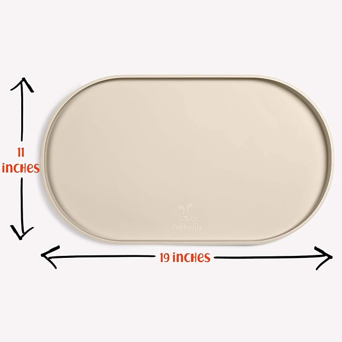DogBuddy Dog Food Mat - Waterproof Dog Bowl Mat, Silicone Pet Mat for Food and Water Bowls, Nonslip Pet Feeding Mat with Edges, Dogs Food Mats for Floors, Puppy Supplies (Small, White Sand)