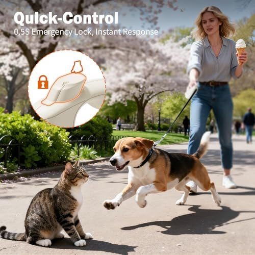 OUTRUN Retractable Dog Leash 26 FT Tape up, to 110 lb, No Tangle, Black