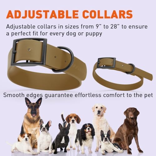 Dogline Biothane Waterproof Dog Collar Strong Coated Nylon Webbing with Black Hardware Odor- Proof for Easy Care Easy to Clean High Performance Fits Small Medium or Large Dogs, Coyote Brown