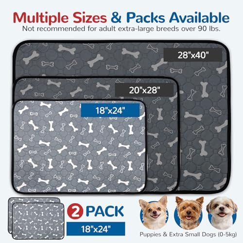 BAEJMJK Washable Dog Pee Pads, Reusable Dog Crate Mats Puppy Training Pads, 4-Layer Super Absorbent Waterproof Non-Slip Leak-Proof Ideal for Potty, Crate, Playpen & Travel(18"x24",Gray 2-Pack)