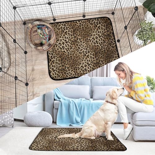 Blueangle Vintage Leopard Print Washable Pee Pads for Dogs, 3-Pack Reusable Puppy Pads Pet Training Pads, Waterproof Dog Pee Pads for Car, Non-Slip Protects Whelping Pad
