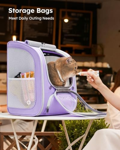 Pecute Cat Backpack Carrier,Large Space Cat Bubble Backpack,Light Purple