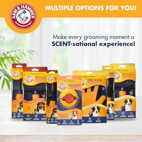 Arm & Hammer Simply Grooming Soap Dispensing Palm Dog Brush | Baking soda infused, silicone scrubbing nubs, easy-grip design, lathers and deodorizes, all coat types