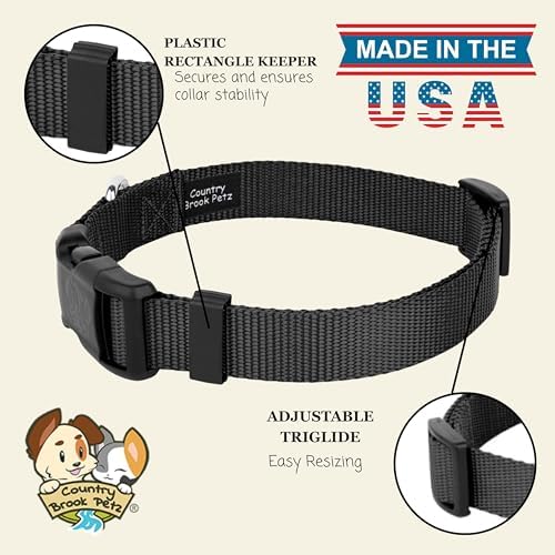 Country Brook Petz - Everyday Nylon Dog Collar for Large, Medium, and Small Dogs and Puppies - for Everyday Use in 30+ Colors (Medium, 3/4 Inch Wide, Black)