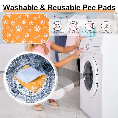 BEAUTYZOO 6 Pack Washable Pee Pads for Dogs,Reusable Puppy Pad 16x24 Orange