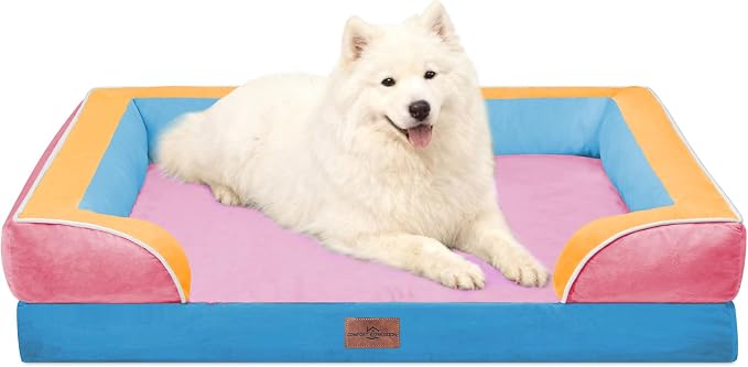 Comfort Expression Orthopedic Dog Beds for Large Sized Dog with Bolster | Waterproof Dog Couch Bed with Washable Cover & Non-Slip Bottom, Supportive Egg Crate Foam Large Pet Bed, 36x27 Inch