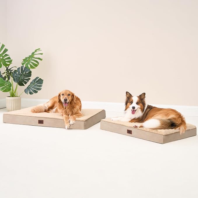 EHEYCIGA Orthopedic Dog Bed with Removable Washable Cover, Khaki, 30IN | Egg Crate Foam Support, Durable Oxford fabric, Non-Slip Bottom, Machine Washable, Soft Waterproof Plush Pet Bed Mat For Crate