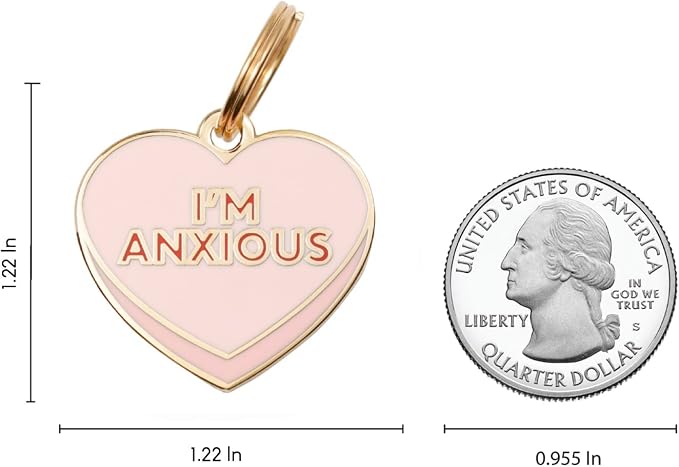 Two Tails Pet Company Personalized 'I'm Anxious' Pet ID Tag & Collar Charm - Custom Engraved Dog Tags for Pets - Luxury Brass, Gold Plating