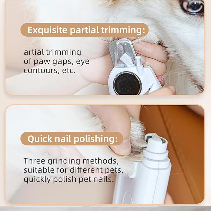 Dog Nail Grinder & Clipper - Rechargeable, Quiet | Rechargeable with LED light. Safe, painless filing for dogs, cats & puppies. Quiet motor. Professional tool(White)
