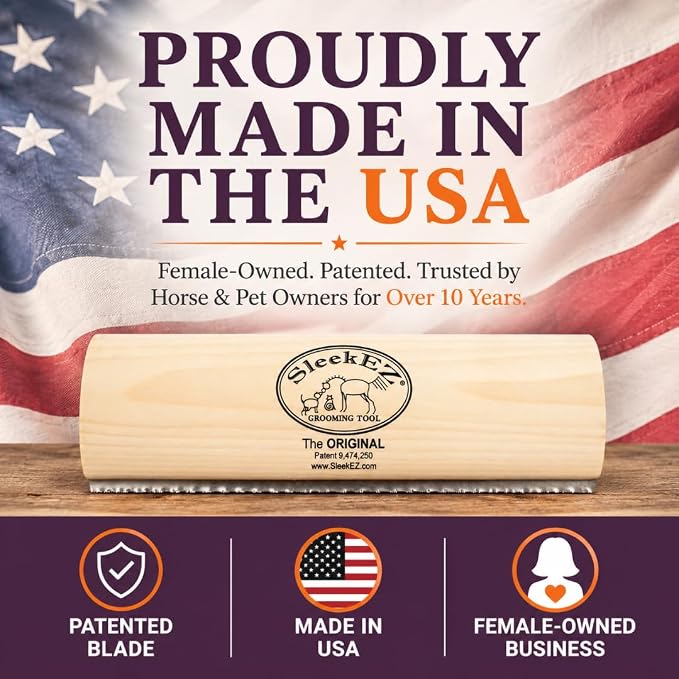 SleekEZ 10 Inch Horse Brush – Patented Horse Shedding Blade Made in USA - Removes Loose Hair & Undercoat - Deshedding Tool for Donkeys, Cows & Large Animals - Helps Reduce Seasonal Shedding