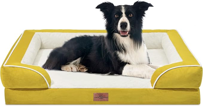 Comfort Expression Orthopedic Dog Beds for Large Sized Dog with Bolster | Waterproof Dog Couch Bed with Washable Cover & Non-Slip Bottom, Supportive Egg Crate Foam Large Pet Bed, 36x27 Inch