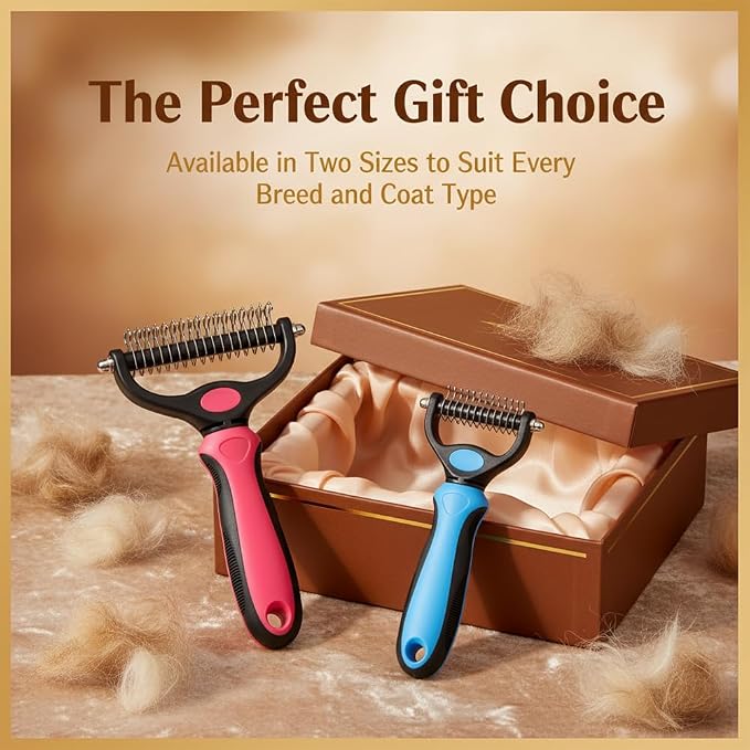 Dematting Comb for Dogs and Cats, Undercoat Rake Pet Brush for Long Hair, Deshedding Dog Brush Removes Tangles Knots and Loose Fur, Grooming Tool for Thick Coats (Pink L)