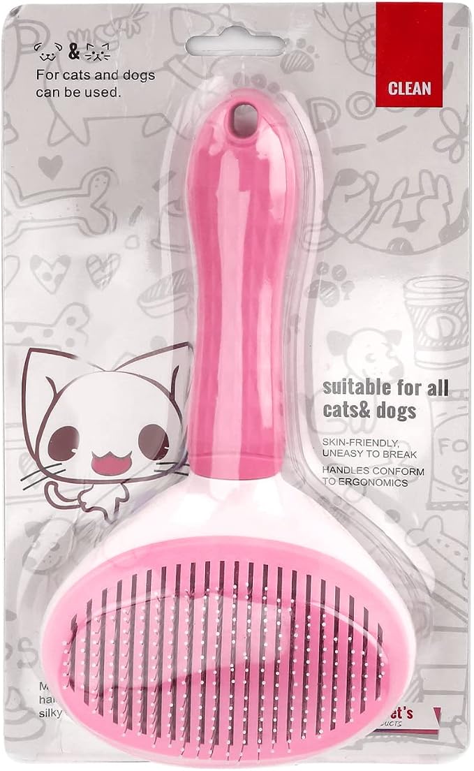 Depets Cat Brush for Shedding, Skin Friendly Self-Clean Dog Slicker Brush | Removes Loose Undercoat, for Dogs Cats Rabbits Long & Short Hair, Pet Grooming Tool with Rounded Tips, Ergonomic Handle, Pink