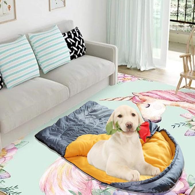 Lifeunion Dog Sleeping Bag with Storage Bag Waterproof Warm Packable Dog Bed for Travel Camping Hiking Backpacking (Grey+Orange)
