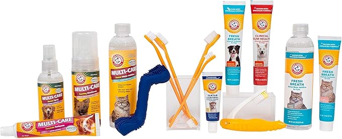 Arm & Hammer for Pets Tartar Control Dog Dental Kit, Enzymatic Toothpaste with Toothbrush and Fingerbrush, Baking Soda Formula Reduces Plaque and Tartar, Safe for Puppies, Beef Flavor, 3-Piece