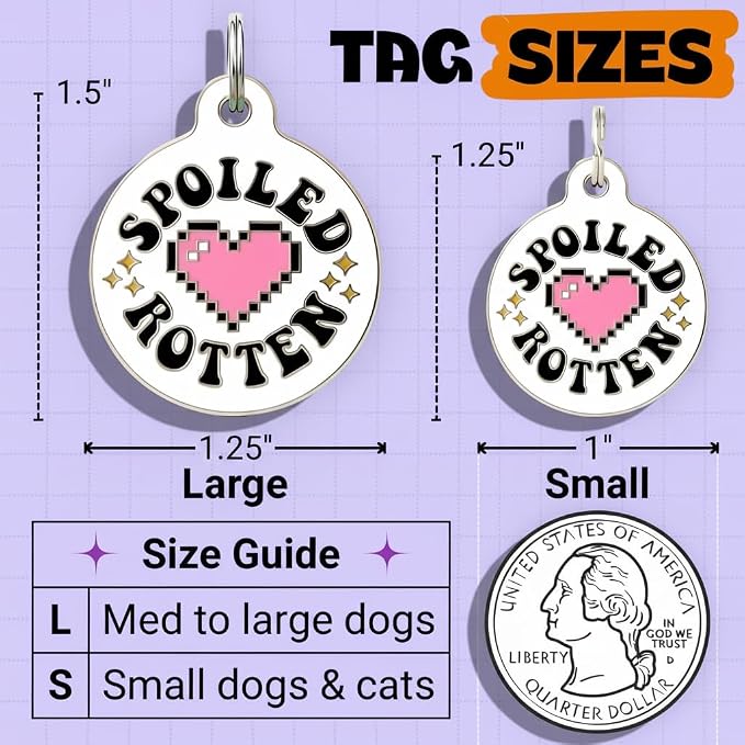 Bad Tags Personalized Dog and Cat ID Tags in 25+ Designs and 2 Sizes - 5 Lines of Custom Engraved Text - Funny Cute Personalized Pet Tags (Spoiled Rotten, Large (1.25 inch))