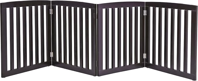 ZENY Freestanding Pet Gate for Dogs - 4 Panels Indoor Foldable Dog Fence for Stairs, Hallways, or Doorways - 82x24-Inch Freestanding Dog Gates, Brown