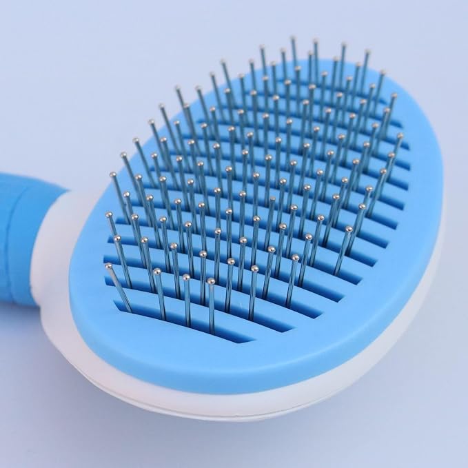 Self-Cleaning Slicker Brush for Dogs Cats - Upgraded Deshedding Grooming Tool with One-Click Clean, Ergonomic Grip & Gentle Massage Tips - Ideal for Long/Short Haired Pets, Blue