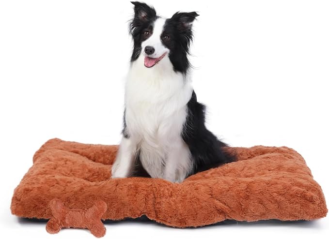 Washable Dog Bed for Small to Large Dogs, Calming Anti Anxiety Medium Dog Bed, Deluxe Plush Faux Fur Crate Beds, Comfy Fluffy Kennel Pad Pet Sleeping Mat with Non-Slip Bottom, 36"x27", Gray
