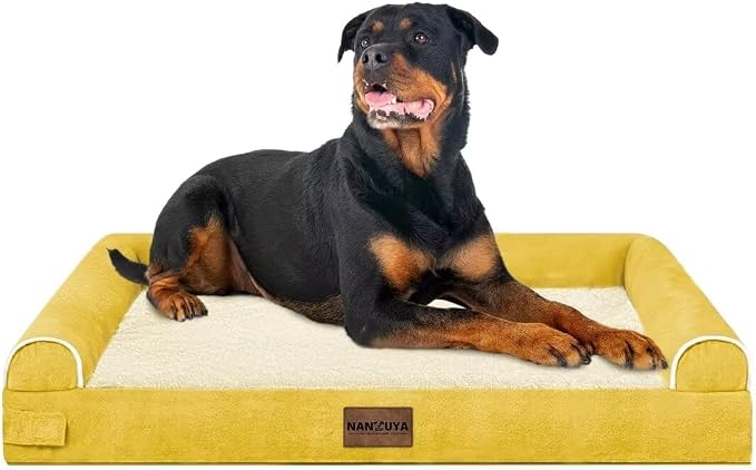 NANUYA Orthopedic Dog Bed for XX-Large Dogs, 44 x 34 Inch, Ginger | Egg crate foam for joint support, 3-sided bolster pet sofa, waterproof lining, washable cover, and non-skid base