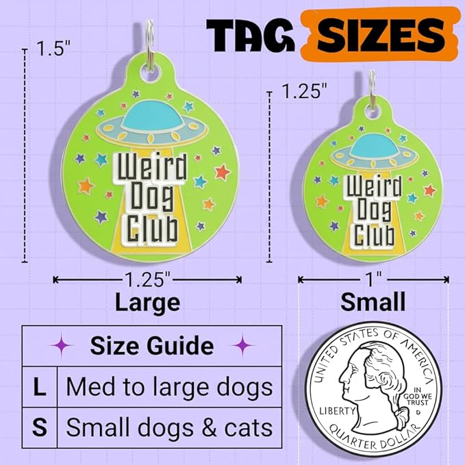 Bad Tags Personalized Dog and Cat ID Tags in 25+ Designs and 2 Sizes - 5 Lines of Custom Engraved Text - Funny Cute Personalized Pet Tags (Weird Dog Club, Small (1 inch))
