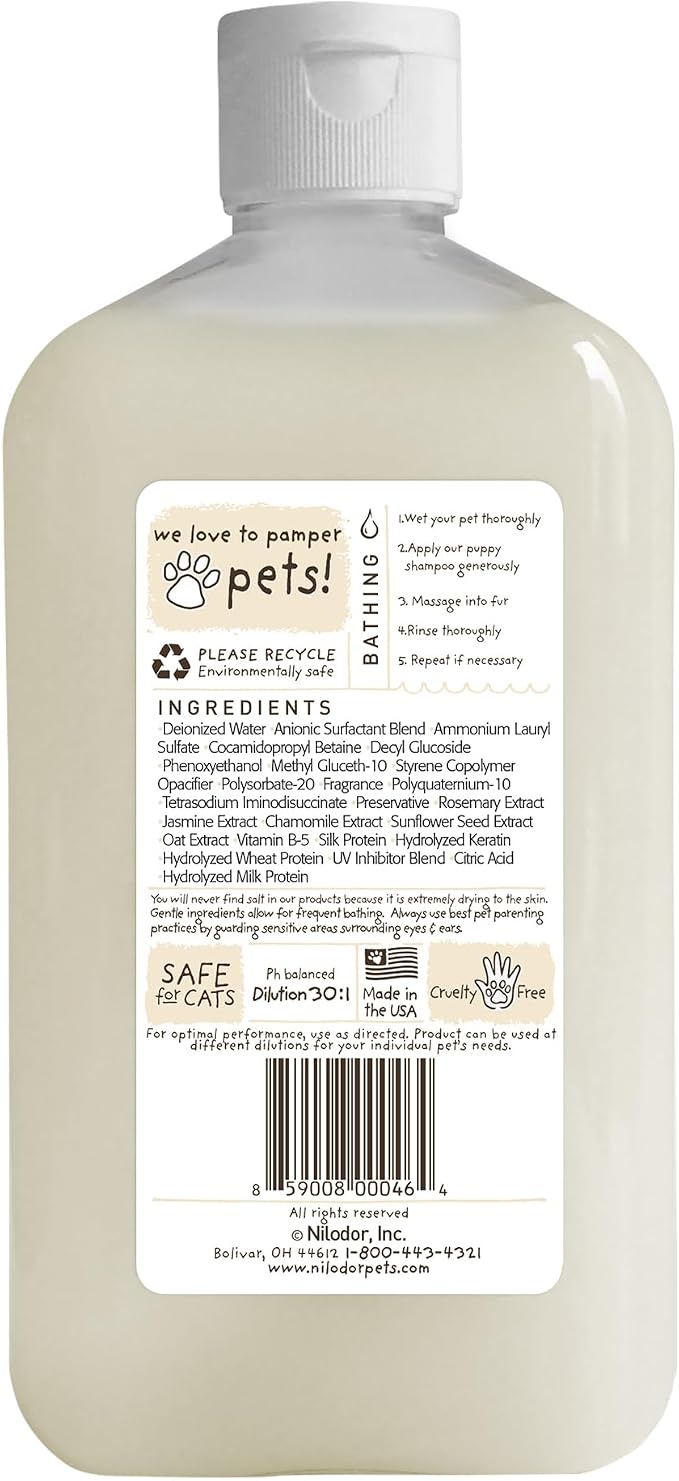 Bobbi Panter Puppy Dog Shampoo Milk Protein, Jasmine, Sunflower & Chamomile – Gentle Nourishing Formula for Puppies & Sensitive Skin, Tear-Free, 30:1 Concentrate, Made in USA, 14 oz