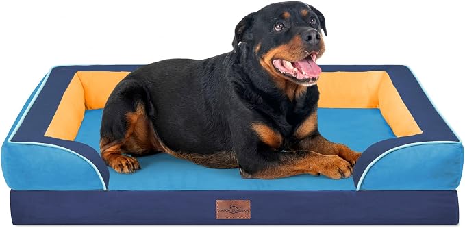 Comfort Expression Orthopedic Dog Bed for Extra Large Dogs with Bolster | Waterproof Dog Couch Bed with Washable Cover & Non-Slip Bottom, Supportive Egg Crate Foam XL Pet Bed, 45x35 Inch