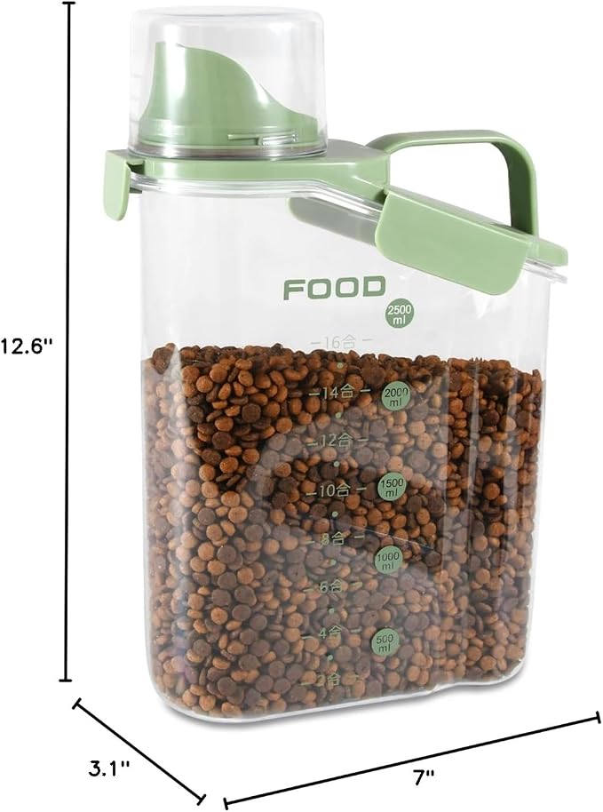 Dog Food Storage Container, Pet Food Storage Containers with Airtight Pour Spout, Cat Food Container with Measuring Cups, Portable Travel Pet Food Container for Dogs, Cats, Birds(Green)