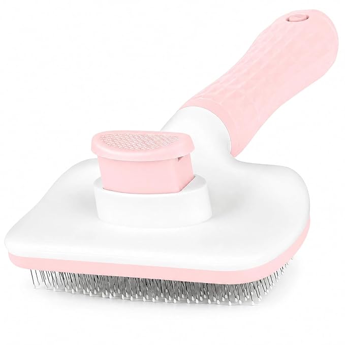 Self-Cleaning Slicker Brush, Dog Cat Bunny Pet Grooming Shedding Brush, Easy to Remove Loose Undercoat, Pet Massaging Tool Suitable for Pets with Long or Short Hair (Baby Pink)