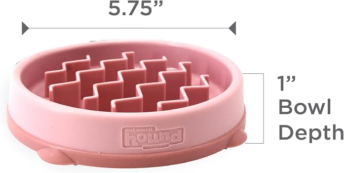 Outward Hound Fun Feeder Slo Bowl – Small 3/4-Cup Capacity, Slow Feeding, Small Dogs, Puppies & Cats, Non-Slip, Pink, Wave Pattern