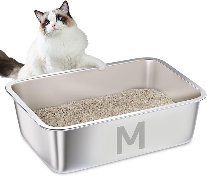 Stainless Steel Litter Box 2 Pack-Metal Litter Cats Boxes, XL Stainless Steel Cat Litter Box 17.7"x13.8"x6"(Height), Easy Clean Non Stick