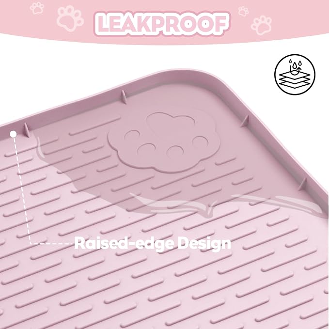 Silicone Cat Litter Mat for Litter Box 40”x28” Large Cat Mat, Pink | Waterproof, Non-Slip, Leak-Proof Rug Mat with Lip, Easy to Clean, Extra Large Litter Catcher Mat for Floor