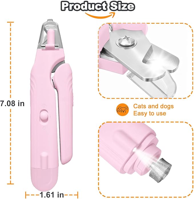 2-in-1 Dog Nail Grinder & Dog Nail Clipper for Sensitive Pets | Whisper-Quiet Claw Trimmer, with 2 LED Light & Safety Lock, Nail Clipping Collector Box, Painless Paws Grooming & Smoothing