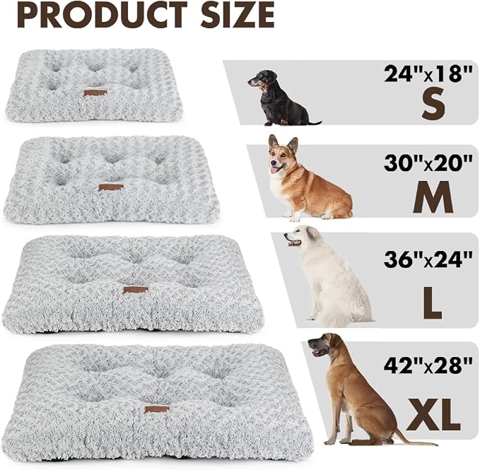 Dog Bed Crate Pad - Rosette Pattern White Velvet Pet Bed Anti-Slip Comfy Kennel Pad for Crates Rosette Grey M