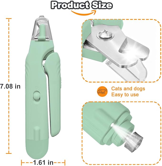 2-in-1 Dog Nail Grinder & Dog Nail Clipper for Sensitive Pets | Whisper-Quiet Claw Trimmer, with 2 LED Light & Safety Lock, Nail Clipping Collector Box, Painless Paws Grooming & Smoothing
