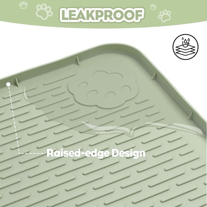 Silicone Cat Litter Mat for Litter Box 34”x22” Large Cat Mat, Green | Waterproof, Non-Slip, Leak-Proof Rug Mat with Lip, Easy to Clean, Extra Large Litter Catcher Mat for Floor