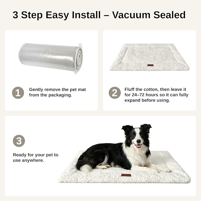 Reversible Dog Crate Mat for X-Large Dogs,Oxford & Fleece,47"x29",Beige | 1.2" Fill Preserves Crate Height,Fleece Cozy,Wipes Clean,Splash-Proof,Machine Washable, Folds Flat For 30" Wire Crate & Go