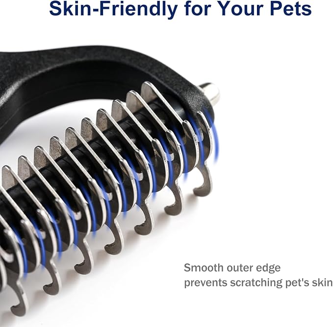 Grooming Rake for Dogs & Cats, Double-Sided Deshedding Brush, Extra-Wide Dematting Tool, Slicker Comb for Undercoat & Loose Hair Removal, Reduces Shedding by 95%, Purple, Large