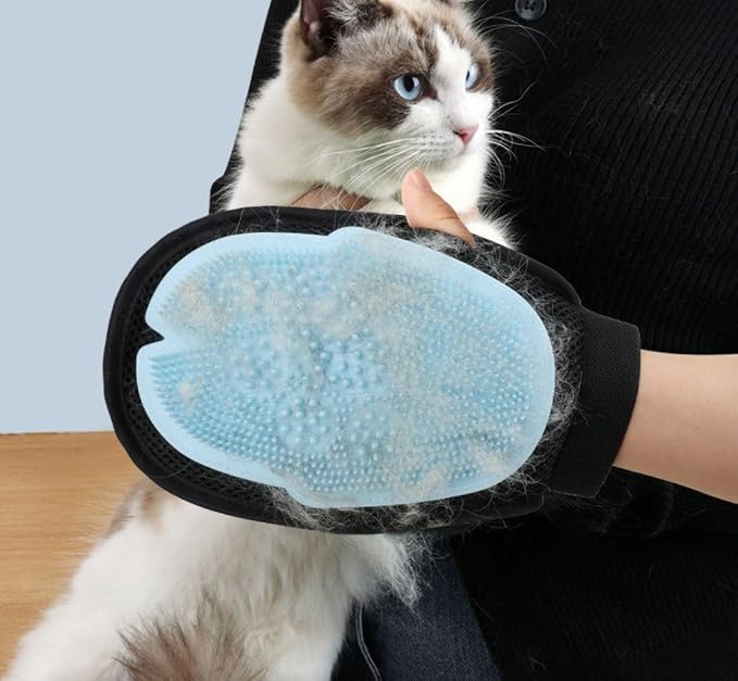 Pet Grooming Gloves for Dogs & Cats – Double Sided Deshedding Glove, Hair Remover & Massage Brush for Shedding Fur (Light Blue)