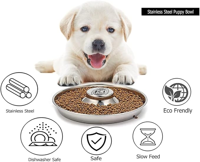 Puppy Bowls for Litter, 2 Puppy Food Bowl, Stainless Steel Puppy Feeding Bowls, Puppy Mush Bowl,11.5'', Food Feeding Puppy Weaning Bowl for Small Medium Large Pets, Puppy Feeder Bowl, Puppy Saucer