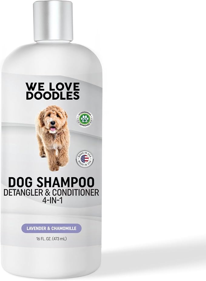 Dog Shampoo, Conditioner & Detangler, Hypoallergenic Tearless Lavender 16OZ | For Sensitive Itchy Skin, Hypoallergenic, Tearless, Best Shampoo For Smelly Dogs, Goldendoodle, Poodle & Doodle, Made in USA